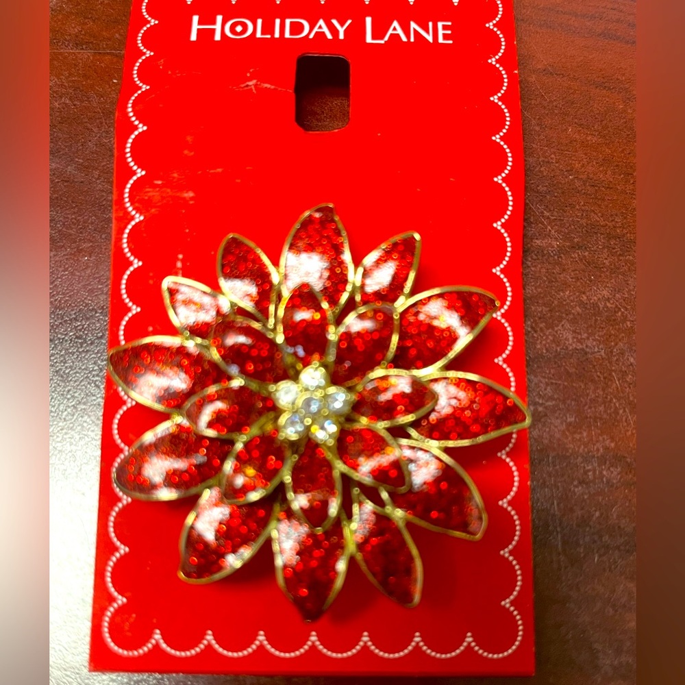 Red Poinsettia Brooch by Holiday Lane